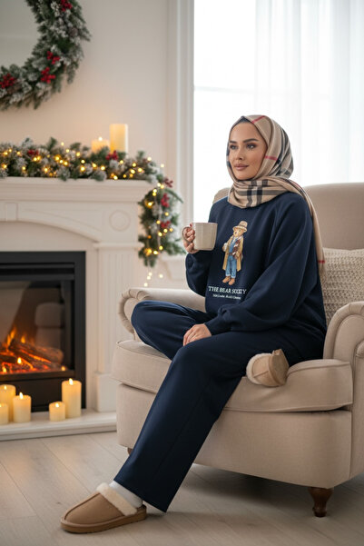Aselim Hijap Moda The Bear Society Özel Koleksiyon İkili Tesettür Takım | Pamuklu Esnek Kumaş Lacivert