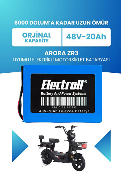 ELECTROLL Arora ZR3 Uyumlu Batarya LiFePO4 48V 20Ah Elektrikli Motorsiklet Ba...