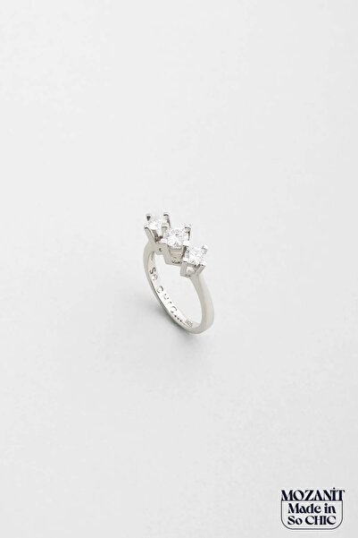 So CHIC... Nova Mozanit 18 Ayar Beyaz Altın Kaplama Gümüş Tria Yüzük