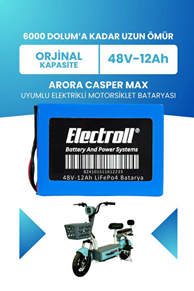 ELECTROLL Arora CASPER MAX Uyumlu Batarya LiFePO4 48V 12Ah Elektrikli Motorsi...