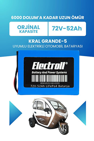 ELECTROLL Kral Kr40 Grande-5 7000 Uyumlu (Standart Kapasite) Lifepo4 72V 52AH...