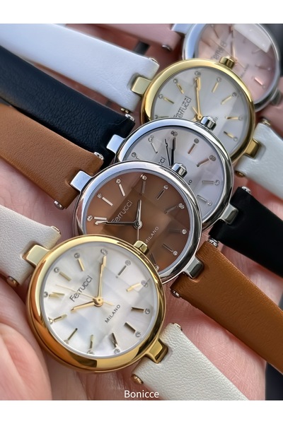 Ferrucci BrownMiniCase Leather Cord Women's Wristwatch and Bracelet Set