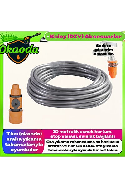 okaoda Lityum pilli oto yıkama tabancası seti (10 metre hortum, stop vanası, musluk bağlantı parçası)