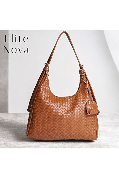 ELİTE NOVA SHOPPİNG Charmli Bag Knitted Patterned-Taba