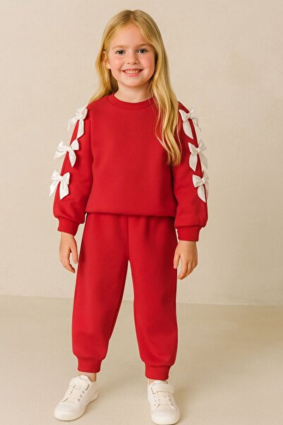 BEBEĞİME ÇORAP Set de trening pentru fete cu detaliu panglică pe mâneci trico...