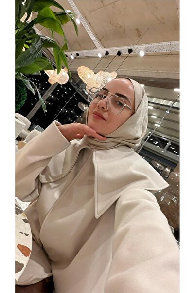 Touche Geniş Yaka Kaşe Kaban Bej