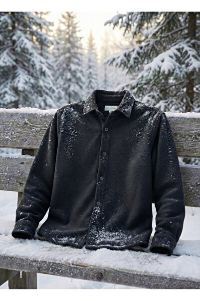 gajin Siyah Kalın Polar Gömlek Kışlık