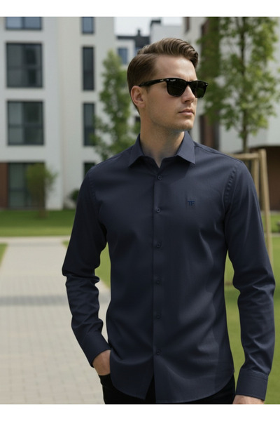 YusGos قميص رجالي قطني بأكمام طويلة سهل الكي ذو قصة عادية