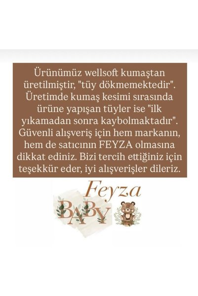 Feyza Premium Wellsoft Peluş Unisex Peluş Bebek Ayıcık Tulum