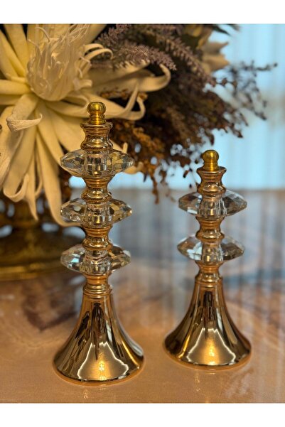 anonim Dekoratif 2li Gold Renk Kristal Biblo
