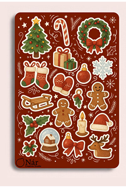 Nar creative studio Yılbaşı Temalı Dekoratif Sticker Seti – Noel Figürlü Vint...