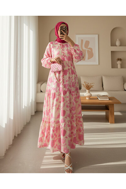 Modamorfo Φόρεμα με μοτίβο με μισό κουμπί - Ροζ