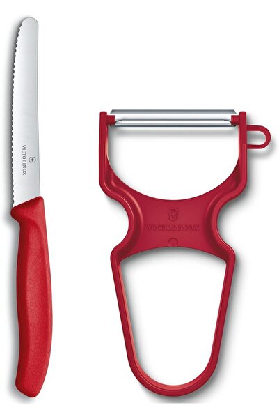 Victorinox 6.7111.23 Swiss Classic Soyma Bıçağı + Soyacak 2li Set, Kırmızı