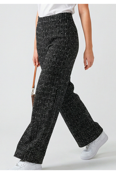Little Visqon Kadın Yüksek Bel Paçaya Doğru Geniş Dokuma Pantolon