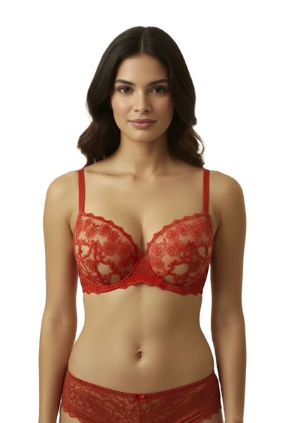 Donnita Kırmızı Dolgulu Desenli Push Up Destekli Sütyen 70B - 75B - 80B