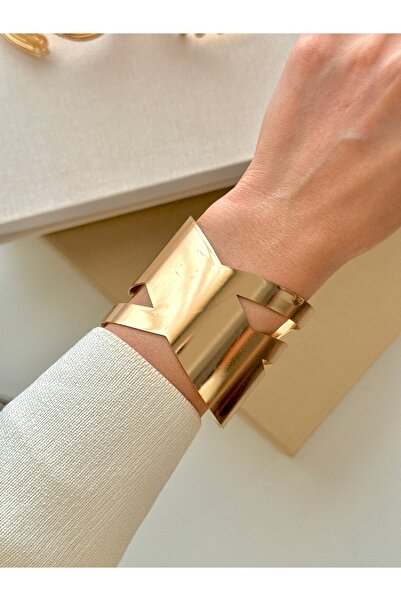YOUES JEWELRY Kalın Kelepçe Gold Kadın Bilezik Ayarlanabilir Unisex Bileklik