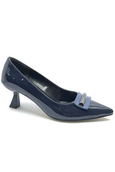 KCMN Feles 5 cm Heel Buckle Detailed Stiletto Women's Shoes Dark Blue