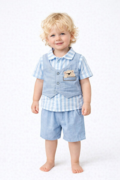 ruhaay طقم قميص قطني للأطفال الرضع مع سترة أمامية وشورت (خذ مقاس أكبر)