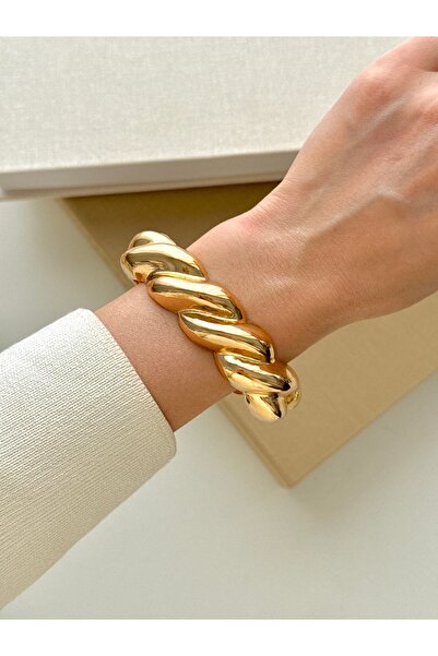 YOUES JEWELRY Çelik Kalın Kelepçe Sarmal Desen Bilezik Kadın Erkek Unisex Bil...