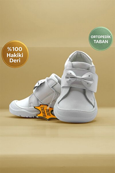 NİNO BEBE hakiki deri ortopedik taban ilk adım kurdeleli kız bebek ayakkabısı