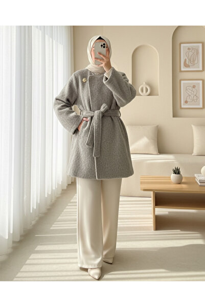 Modamorfo Lined Single Button Belted Bearded Cap - Stone