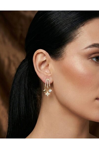 HİNESSA Çelik zirkon taşlı sallamalı yıldız detaylı küpe