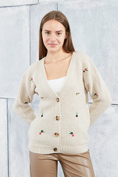 LUGMO Women's Knitwear Cardigan Flower Standard Size Stone