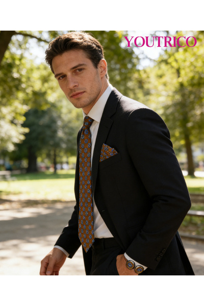 Youtrico طقم ربطة عنق ومنديل وأزرار أكمام - طقم رسمي من 3 قطع مصنوع يدويًا