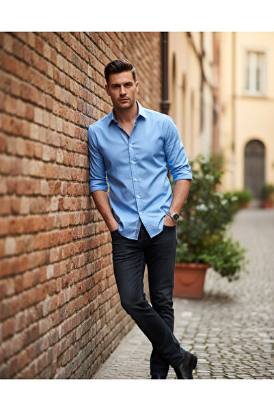 YusGos Ανδρικό βαμβακερό πουκάμισο με κανονική εφαρμογή, κανονικό γιακά, μακρ...