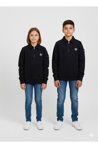 YusGos Swea tricou cu guler cu jumătate de fermoar din bumbac pentru fete/băi...