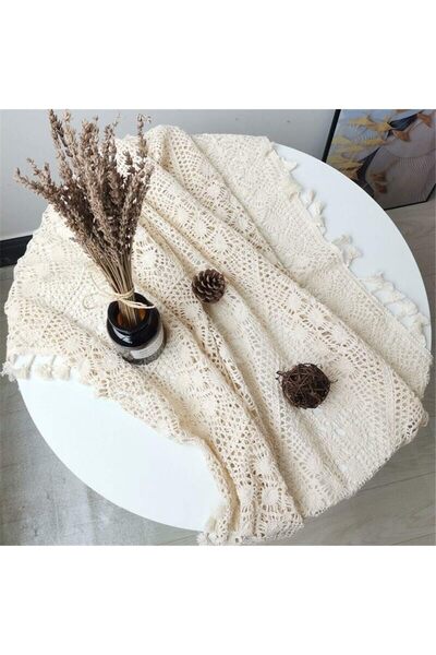Generic Vintage Crochet Lace Tablecloth, Handmade Cotton Beige Square 35x35 i...