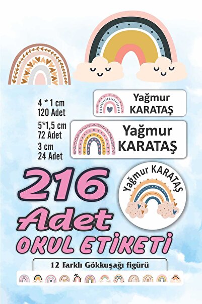 Vice Kişiye Özel Gökkuşağı Temalı Etiket ( 216 Adet Defter Kalem okul etiketi )