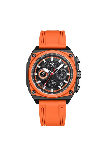 onola Men's watch 6847, chronograph, MIYOTA quartz, 3BAR, silicone strap, 48.5 mm, orange/orange