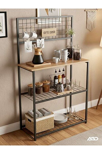 AGD Stylish and Modern 3-Tier Coffee Corner Table with Cup Holder Brown/Black