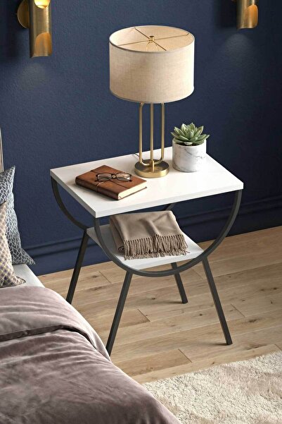 Reyo Metal Yan Sehpa Komodin Beyaz