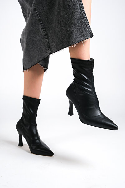 HVZ Exclusive Siyah Kadın Kısa Topuklu Streç Bot - 8cm