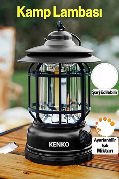 Kenko Dekoratif Kamp Lambası Ledli Günışığı El Feneri Nostalji Işıldak Şarjlı Ledli Portatif Gece Lamba