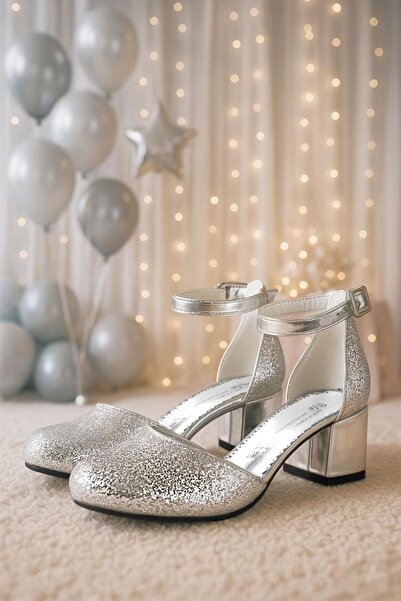 Sarıkaya حذاء ميريدا بكعب سميك فضي للفتيات