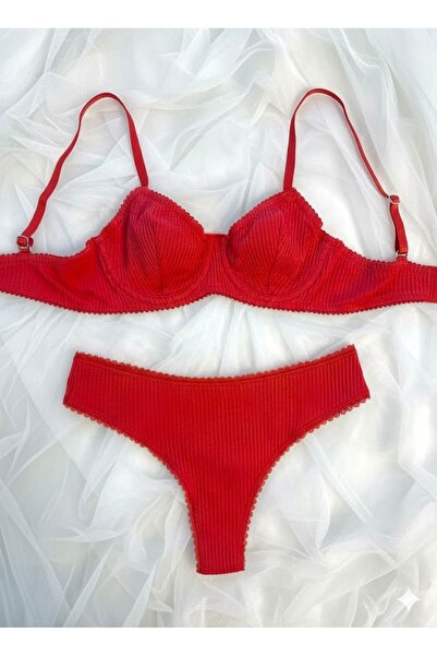 RUYAZ TEKSTİL Set sutien și chiloți din bumbac roșu, special de Crăciun de Zi...