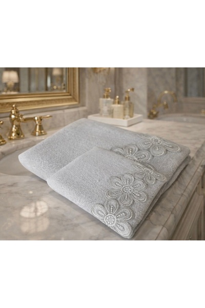 Çeyiz Bahçesi Çeyiz bahçesi Marie kadife havlu seti gri 50 × 90 ve 30 × 50