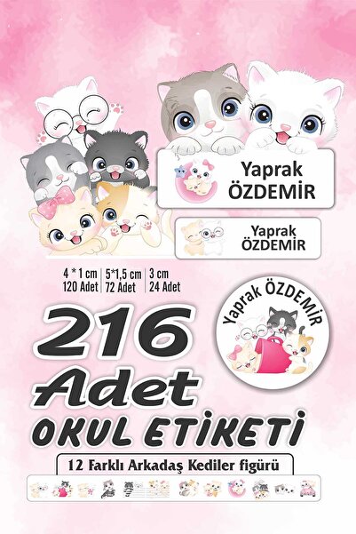 Vice Kişiye Özel Arkadaş Kediler Temalı Sticker (216 Adet Defter Kalem okul e...