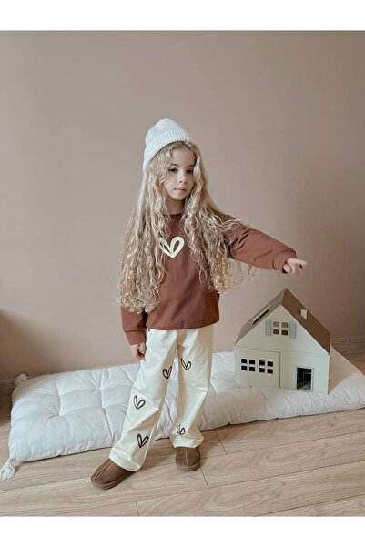 YİGİT BUTİK Heart cu imprimeu Pantaloni largi pentru fete set