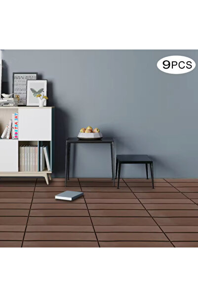 co arma طقم بلاط أرضيات بلاستيكي بني اللون مكون من 9 قطع لتزين الممرات والاسطح والحدائق