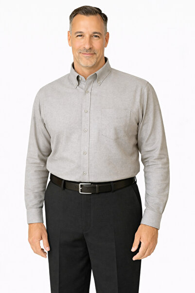 BURSPA Πουκάμισο μπαμπά σε ανοιχτό γκρι χρώμα, ίσιο χειμερινό μονόχρωμο πουκά...