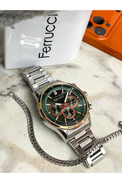 Ferrucci Steel Case Steel Band Men's Wristwatch with Bracelet Gift
