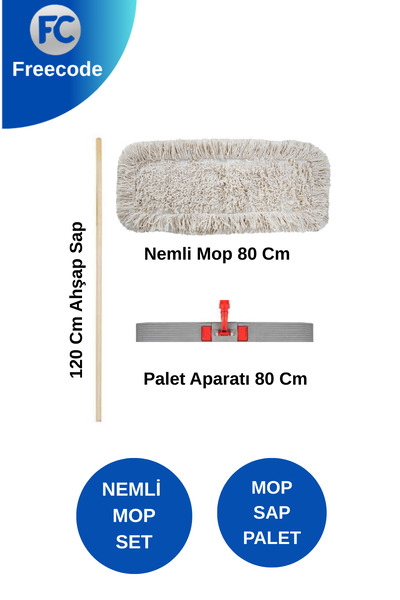 Freecode 3'LÜ Set 80 CM (Palet+Sopa+Mop) Nemli Mop Zincir Dikiş