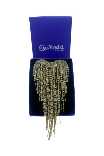 model aksesuar Melek kanadı tasarımı sallantılı kristal taşlı zincirli broş