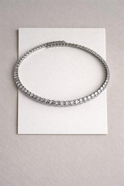 Owentis Çelik Silver Kalp Zirkon Taşlı Yoğun Işıltılı Nancy Choker Kolye -kar...
