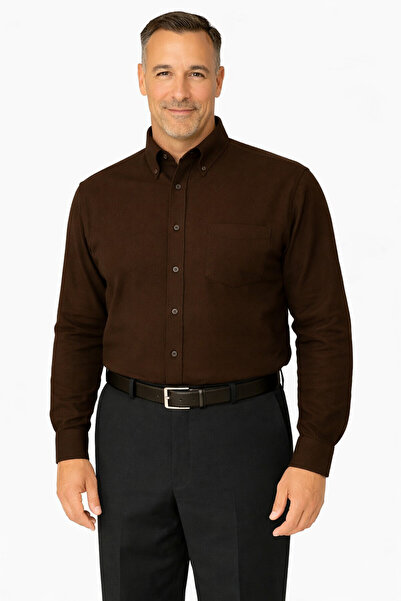 BURSPA Ανδρικό πουκάμισο Dad με χαλαρή εφαρμογή, μονόχρωμο χειμωνιάτικο καφέ