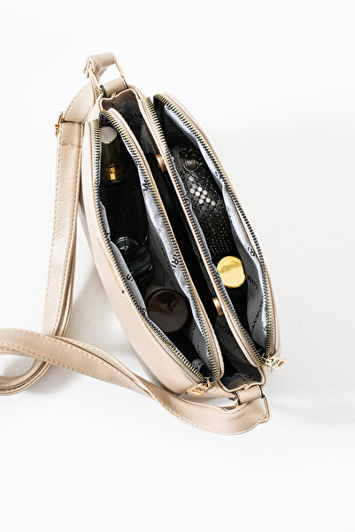 Lifonbag Μπεζ γυναικεία μαλακή δερμάτινη τσάντα 4 θέσεων με μακρύ σταυρωτό λο...